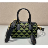 Modern Classic Prada embroidered fabric Top handle Bag 1BA846 Green 2024