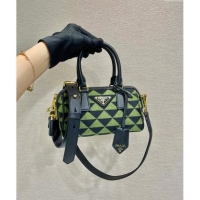 Modern Classic Prada embroidered fabric Top handle Bag 1BA846 Green 2024