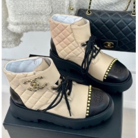 Charming Chanel Quilted Lambskin Lace up Ankle Boots CH82914 Beige 082914