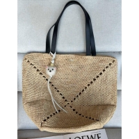 Top Quality Loewe Large Puzzle Fold Raffia Tote Bag 9031 Beige 2024 (No Charm)