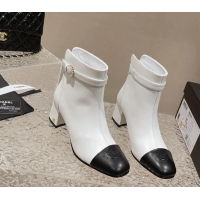 Shop Duplicate Chanel Calfskin Heel Ankle Boots with Pearls Buckle White 909036Shop Duplicate Chanel Calfskin Heel Ankle