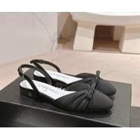 1:1 aaaaa Chanel Silk Satin & Grosgrain Slingback Flat Shoes with Bow Black 0909038