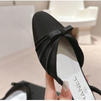 1:1 aaaaa Chanel Silk Satin & Grosgrain Slingback Flat Shoes with Bow Black 0909038