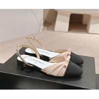 1:1 Chanel Silk Satin & Grosgrain Slingback Flat Shoes with Bow Nude 0909039