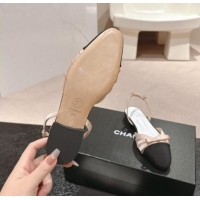 1:1 Chanel Silk Satin & Grosgrain Slingback Flat Shoes with Bow Nude 0909039