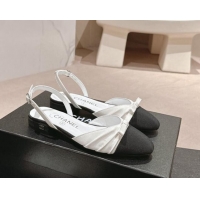 Big Discount Chanel Silk Satin & Grosgrain Slingback Flat Shoes with Bow White 909040