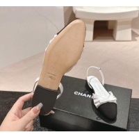 Big Discount Chanel Silk Satin & Grosgrain Slingback Flat Shoes with Bow White 909040