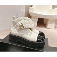 Best Product Chanel Quilted Calfskin & Patent Lace-up Platform Ankle Boots White 909042