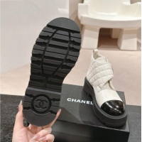 Best Product Chanel Quilted Calfskin & Patent Lace-up Platform Ankle Boots White 909042