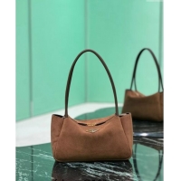 Big Discount Prada Medium suede shoulder bag 1BA444 Cocoa Brown 2024