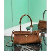 Top Grade Prada Medium Suede handbag 1BA426 Cocoa Brown 2024