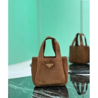 Top Grade Prada Mini Suede Tote Bag 1BA349 Cocoa Brown 2024