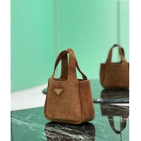 Top Grade Prada Mini Suede Tote Bag 1BA349 Cocoa Brown 2024