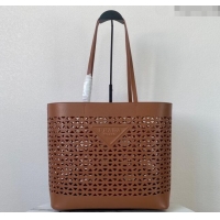 Top Grade Prada Large perforated leather tote bag 1BG503 Brown 2024