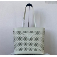 Shop Grade Prada Large perforated leather tote bag 1BG503 White 2024