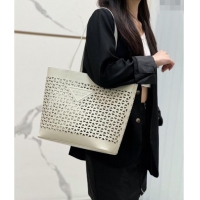 Shop Grade Prada Large perforated leather tote bag 1BG503 White 2024