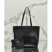 Low Cost Prada Large perforated leather tote bag 1BG503 Black 2024