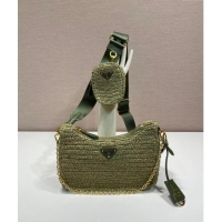 Luxury Cheap Prada Re-Edition 2005 Raffia-effect crochet bag 1BH204 Olive Green 2024