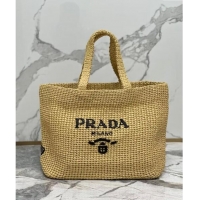 New Fashion Prada Large Crochet Raffia-effect Tote Bag 1BG392 Khaki 2024