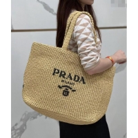 New Fashion Prada Large Crochet Raffia-effect Tote Bag 1BG392 Khaki 2024