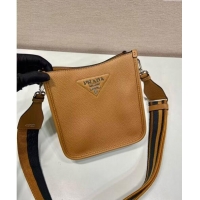 Modern Classic Prada Grained Leather Mini Shoulder Bag 1BH191 Caramel Brown 2024