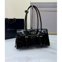 Top Design Prada Medium shiny leather shoulder bag 1BD376 black 2024