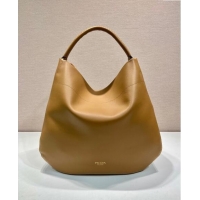 Top Grade Prada Large leather hobo shoulder bag 1BC219 Caramel Brown 2024