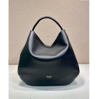 Popular Style Prada Large leather hobo shoulder bag 1BC219 Black 2024