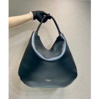 Popular Style Prada Large leather hobo shoulder bag 1BC219 Black 2024