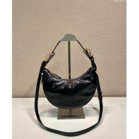 Buy Fashionable Prada Shiny Leather Shoulder Hobo Bag 1BC194 Black 2024