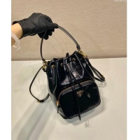 Well Crafted Prada Shiny Leather bucket bag 1BH038 Black 2024