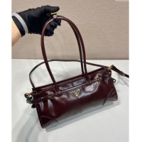 Good Quality Prada Medium shiny leather handbag 1BA426 Dark Brown 2024