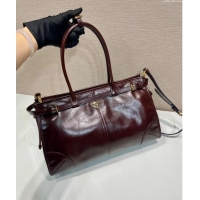 Reasonable Price Prada Large leather handbag 1BA433 Dark Brown 2024