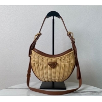 Low Cost Discount Prada Wicker and leather Prada Arque hobo bag 1BC202 Brown 2024