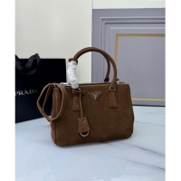 Good Looking Prada Galleria Suede Medium Bag 1BA863 Cocoa Brown 2024