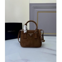 Top Quality Prada Galleria Suede Micro Bag 1BA906 Cocoa Brown 2024