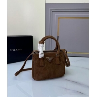 Top Quality Prada Galleria Suede Micro Bag 1BA906 Cocoa Brown 2024