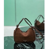 Buy Cheapest Prada suede handbag 1BA451 Cocoa Brown 2024