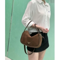 Buy Cheapest Prada suede handbag 1BA451 Cocoa Brown 2024