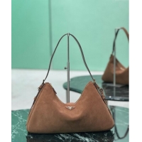 Best Price Prada Aimee Suede Hobo Bag 1BC228 Cocoa Brown 2024