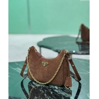 Most Popular Prada Re-Edition suede mini-bag 1BC204 Cocoa Brown 2024