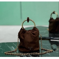 Buy Cheapest Prada Suede mini bucket bag 1BC227 Cocoa Brown 2024