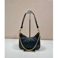 Top Grade Prada Re-Edition leather mini Hobo bag 1BC204 Black 2024