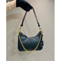 Top Grade Prada Re-Edition leather mini Hobo bag 1BC204 Black 2024