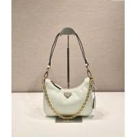 Luxury Discount Prada Re-Edition leather mini Hobo bag 1BC204 White 2024