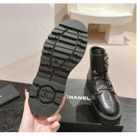 Best Price Chanel Quilted Calfskin Lace-up Platform Ankle Boots Black 909045