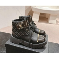 Purchase Chanel Quilted Calfskin Lace-up Platform Ankle Boots with Studs Black 909048