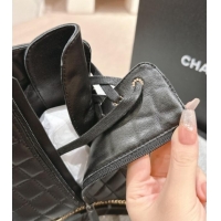 Cheap Chanel Quilted Calfskin lace-up Ankle Boots with Logo Stud and Chain Black 0909061