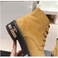 Good Quality Chanel Suede Lace-up Ankle Boots with Logo Stud and Chain Yellow 909064