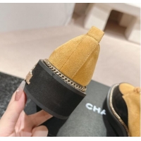 Best Grade Chanel Suede & Calfskin Lace-up Shoes with Logo Stud and Chain Yellow 909068